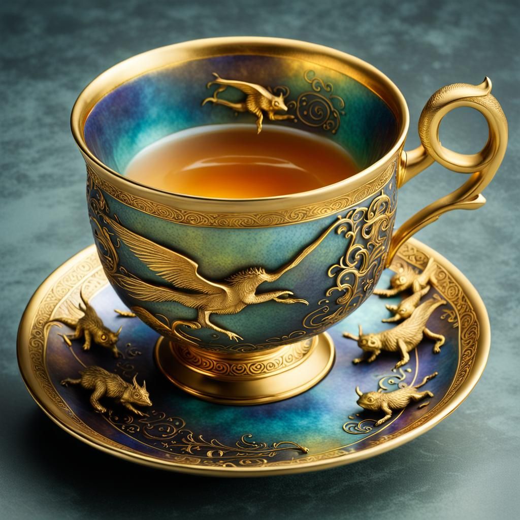 Ethereal Teacup with Mystical Creatures in 3D