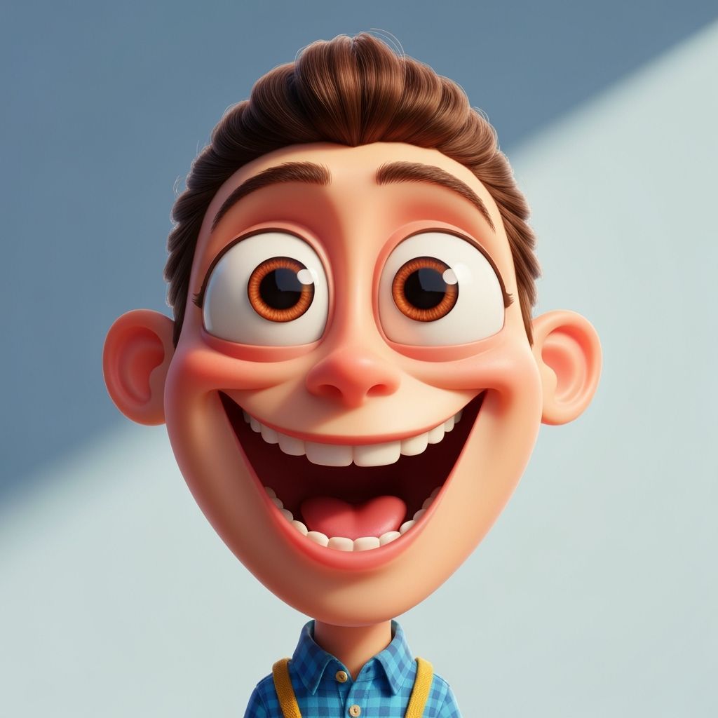 Joyful 3D Cartoon Character with Expressive Eyes