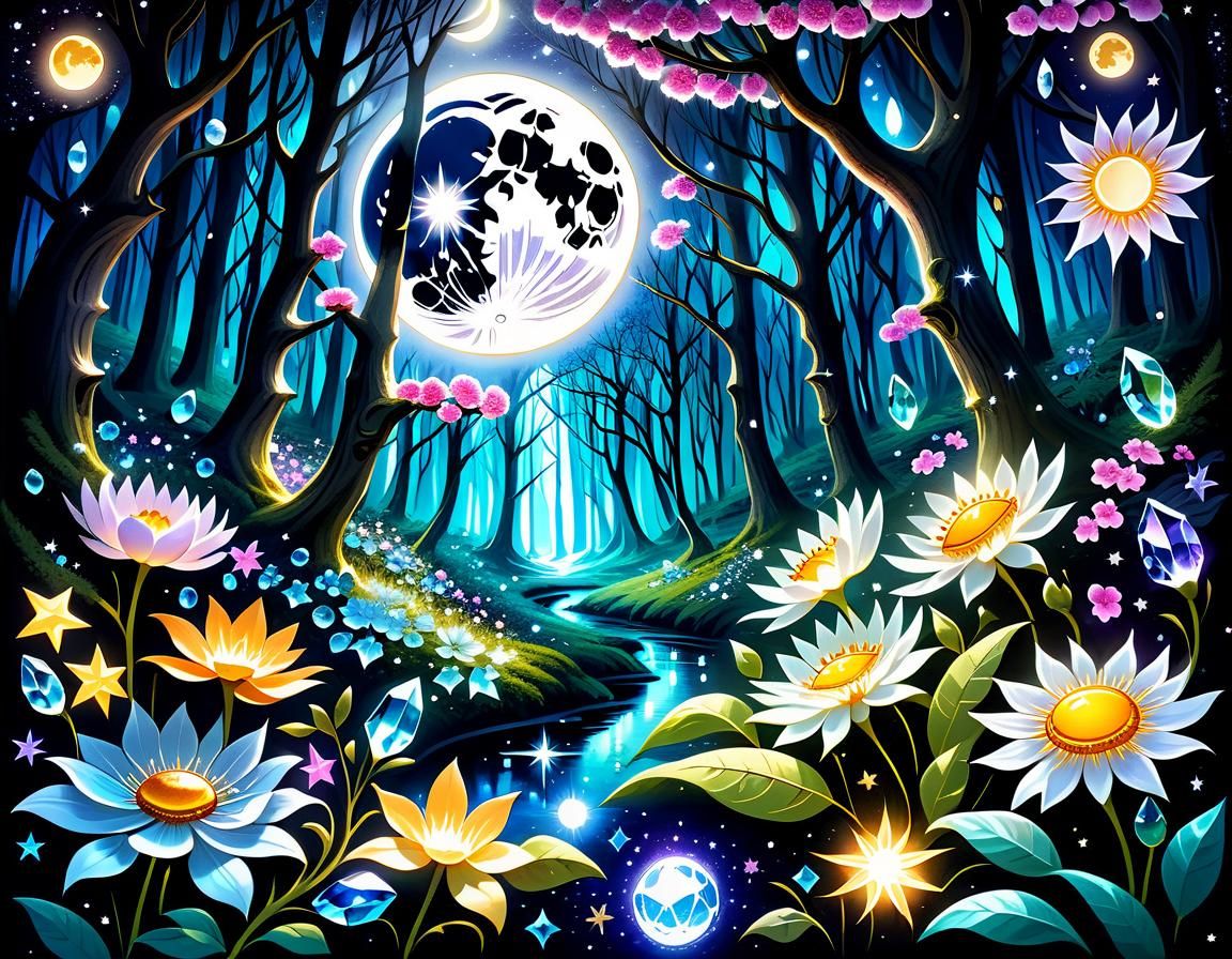Enchanted Forest Scene Within Flower Petals