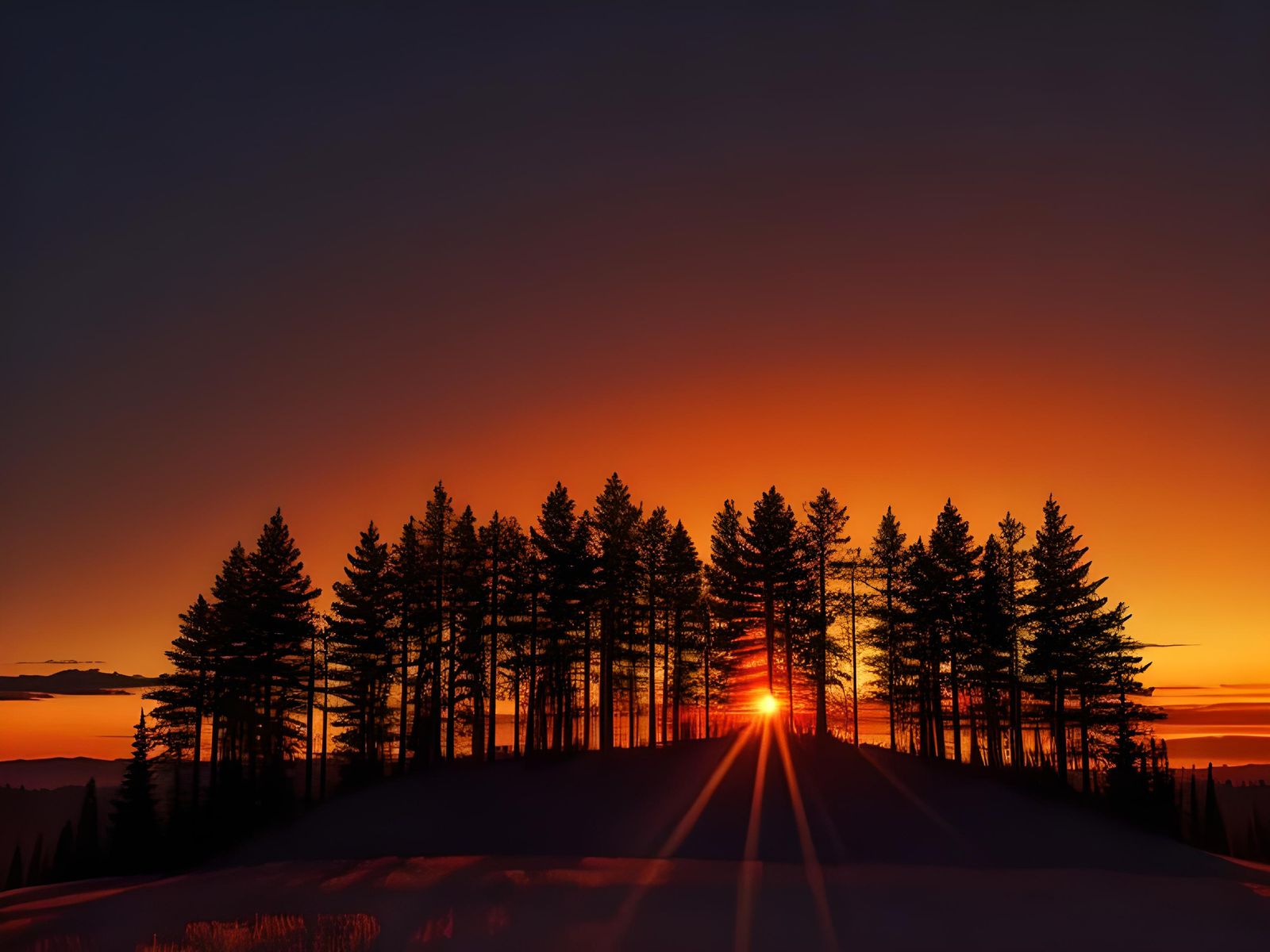 Silhouetted Trees Against Vivid Sunset Sky