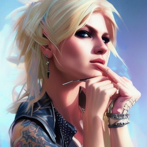 Blonde Punk Rock Star Portrait in Art Nouveau Style