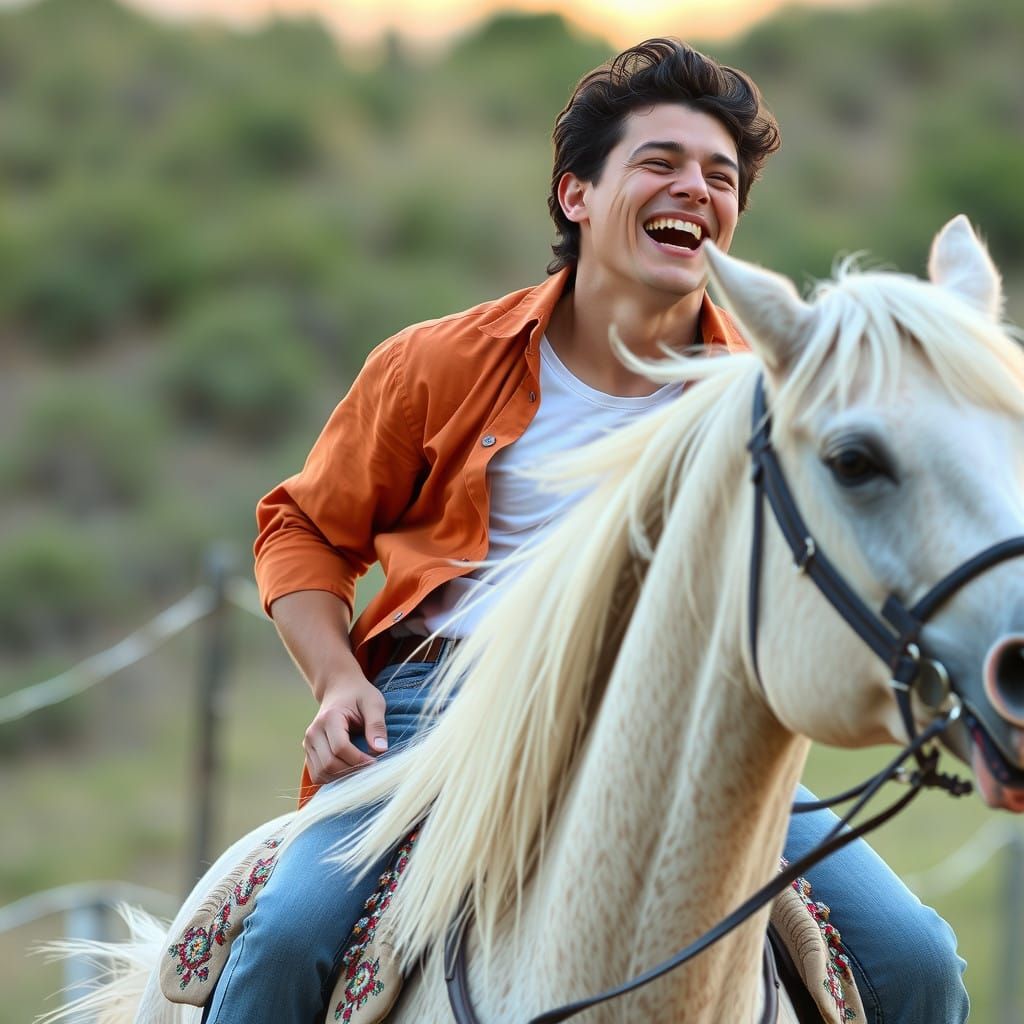 Youthful Rider Gallops with Unbridled Joy in an Impressionis...