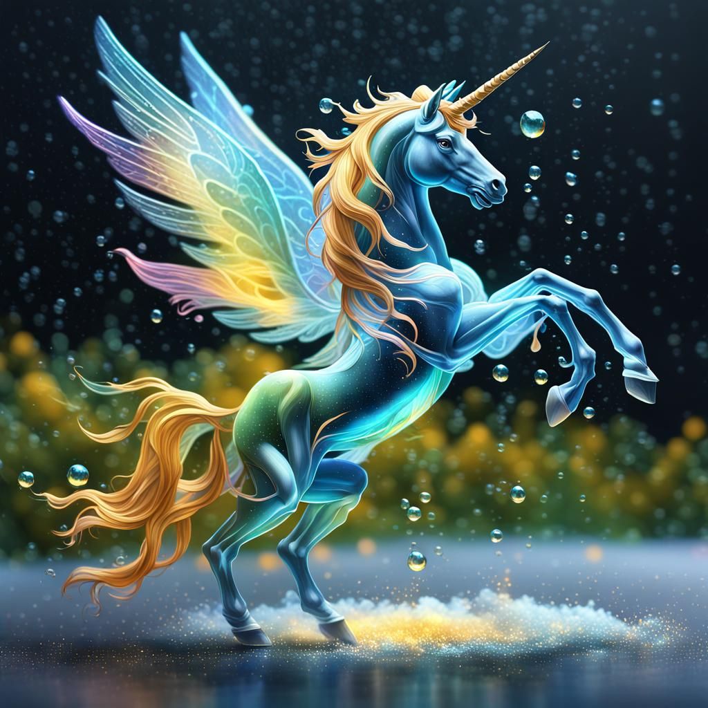 Luminescent Fairy Unicorn in Hyperrealistic Splash Art