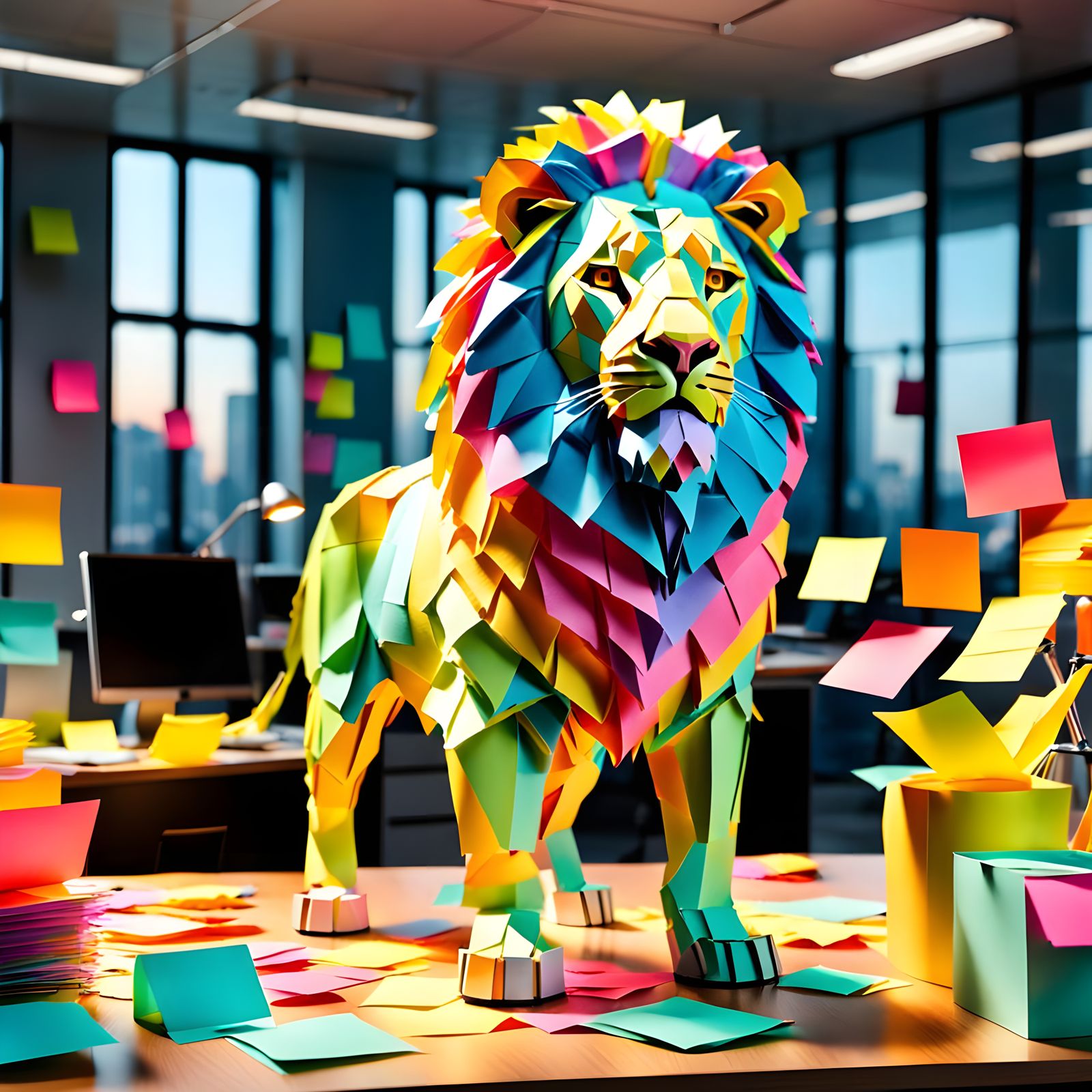Lion Made of Colorful Sticky Notes