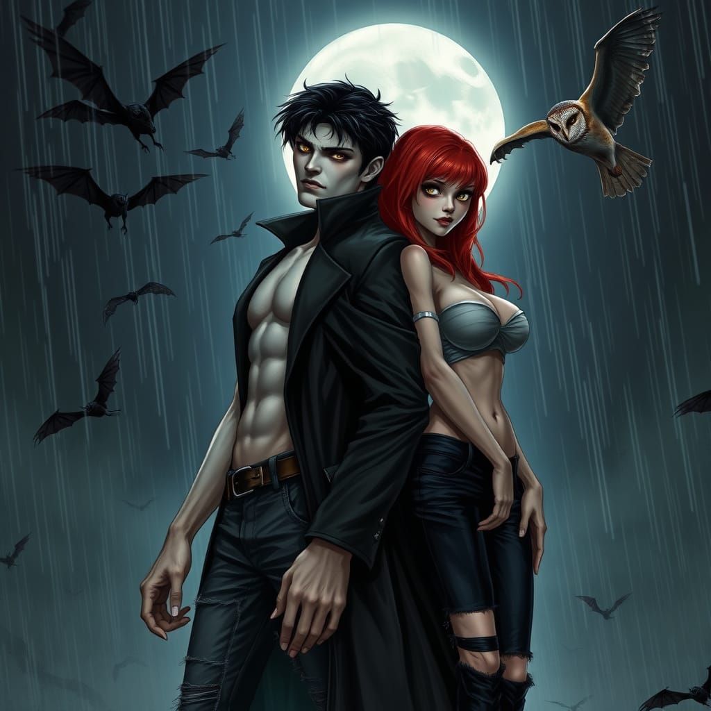 Vampires Under Moonlight in Dark Atmospheric Style