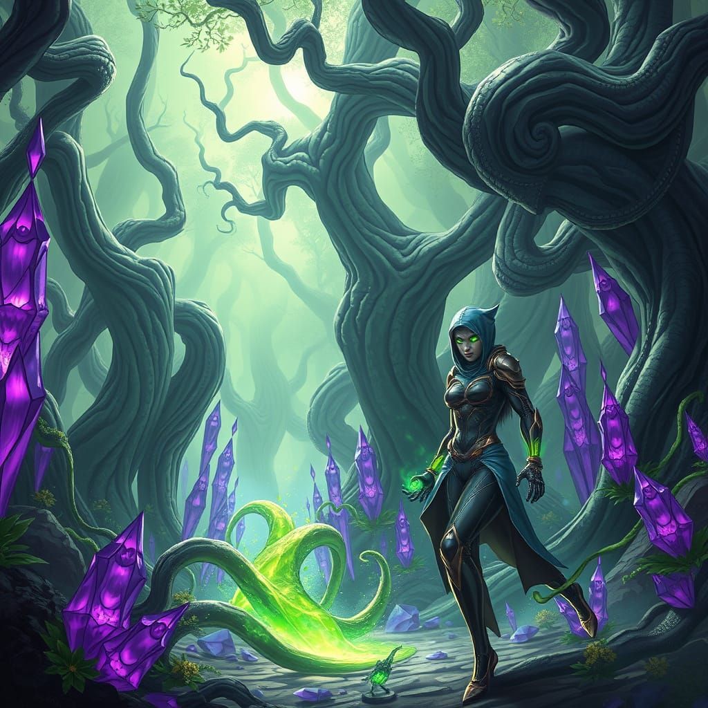 Mystical Forest Under Attack: Futuristic Art Style