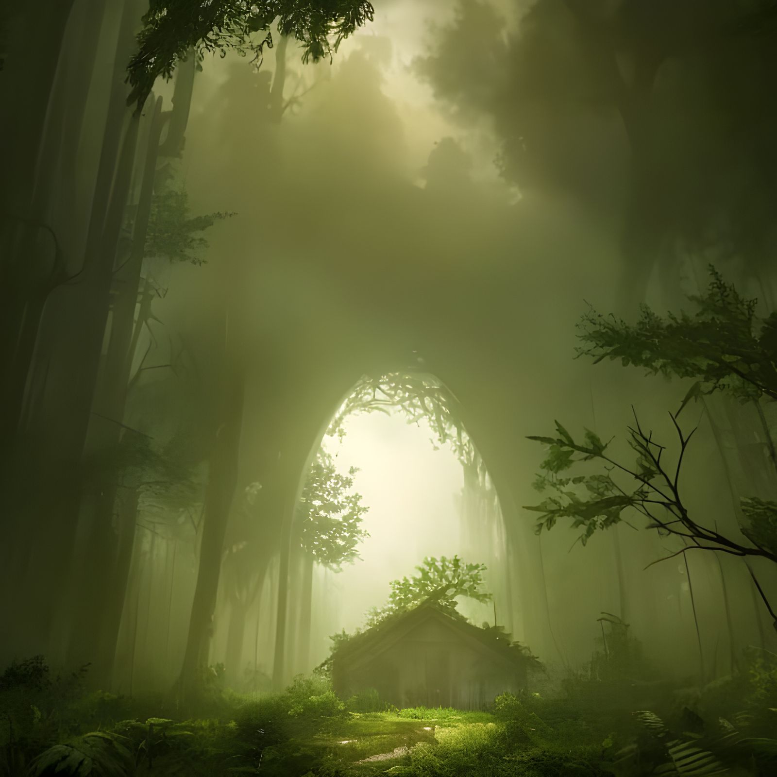 Forest Reclaims Overgrown Building: Post-Apocalyptic Digital...