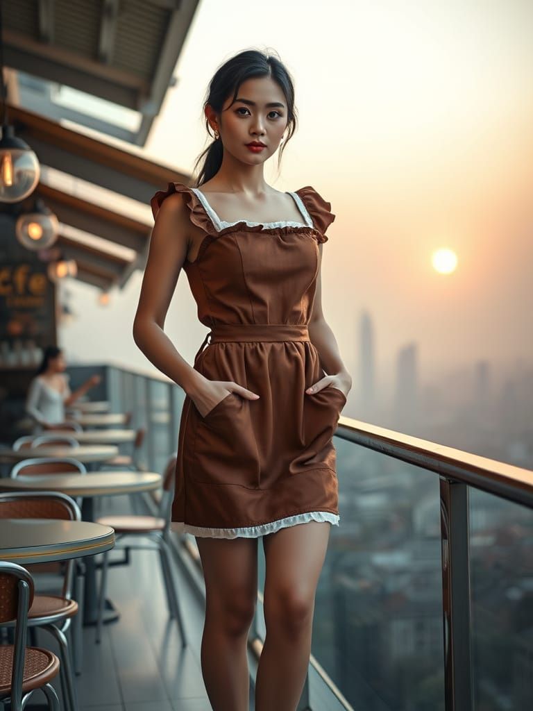 Confident Vietnamese Woman in Retro Style Coffe Shop