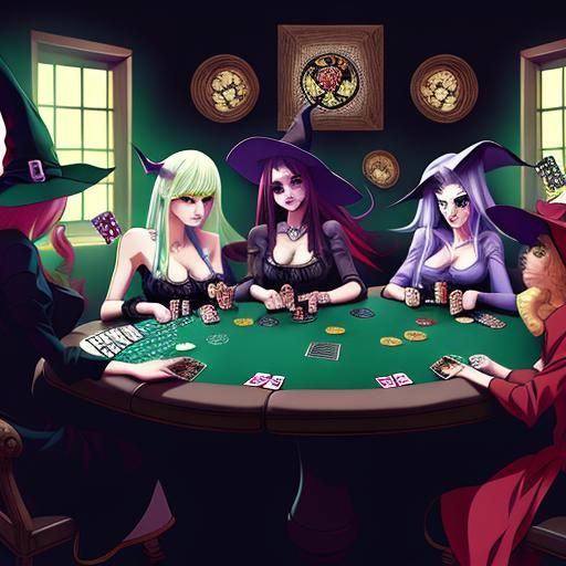 Witches Play Poker: Cel-Shaded Anime Art