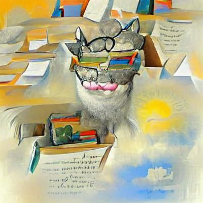 Grey Cat Teacher in Frida Kahlo Style