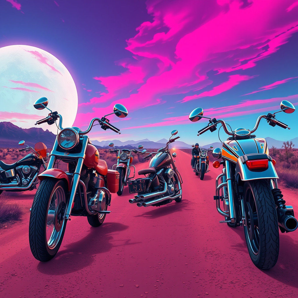 Retro-Futuristic Cruisers Meet in Texas Neon Landscape