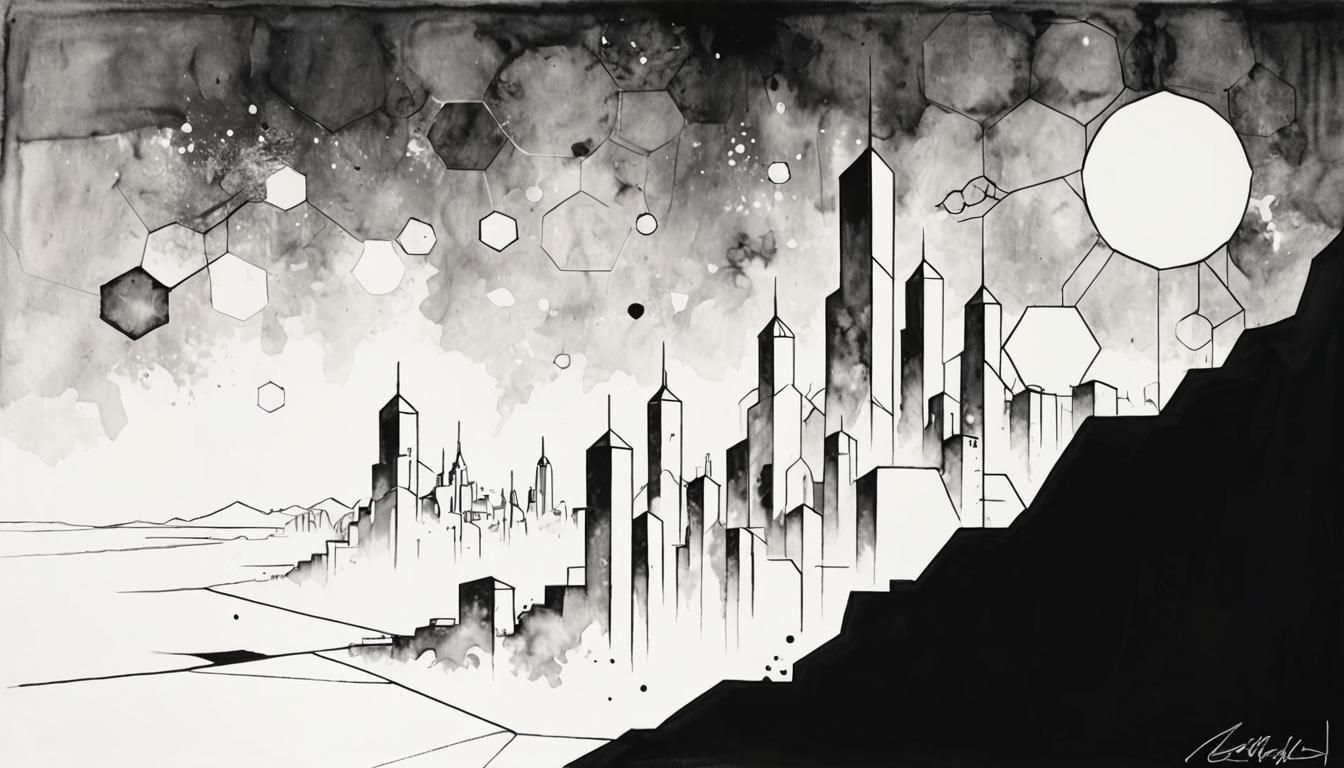 Minimalist Futuristic Cityscape in Cubist Style