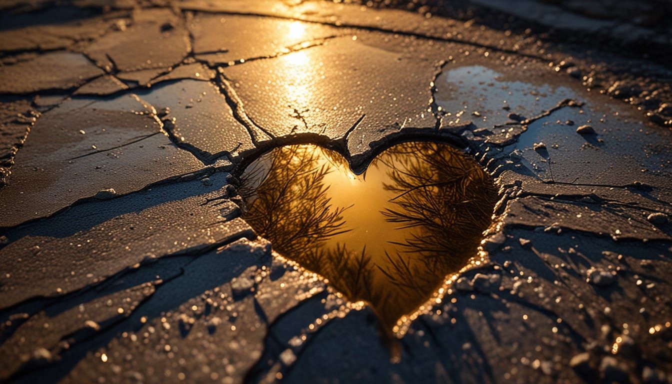 Exquisite Macro Sunlight Reflection in a Puddle