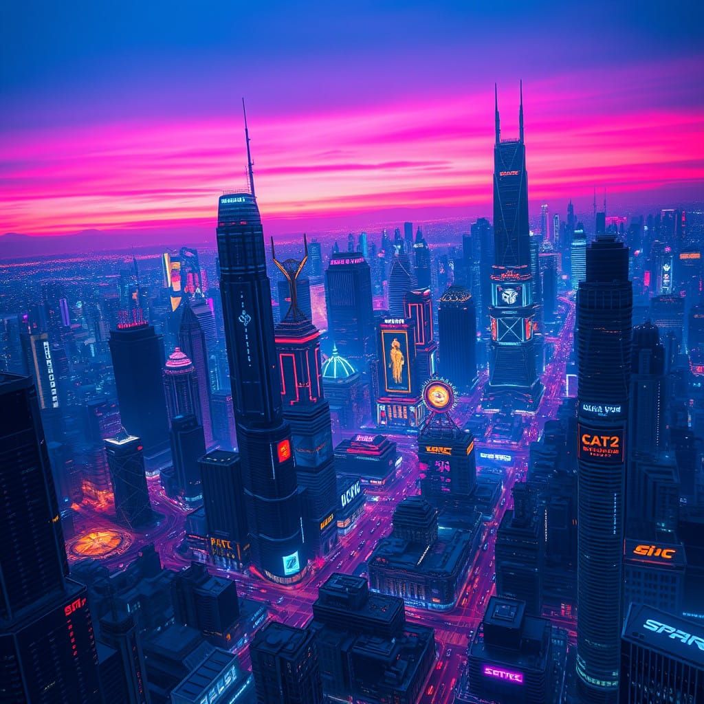 Neon Dreams: Futuristic Metropolis in Cyberpunk Style