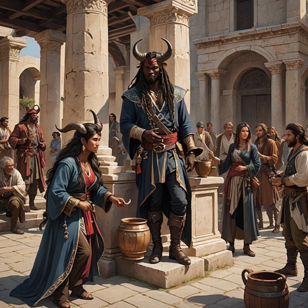 Ancient Greek Square Gathering, Oil Painting