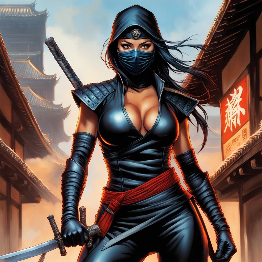 Feminine Ninja Guardian in Comic Book Art Style