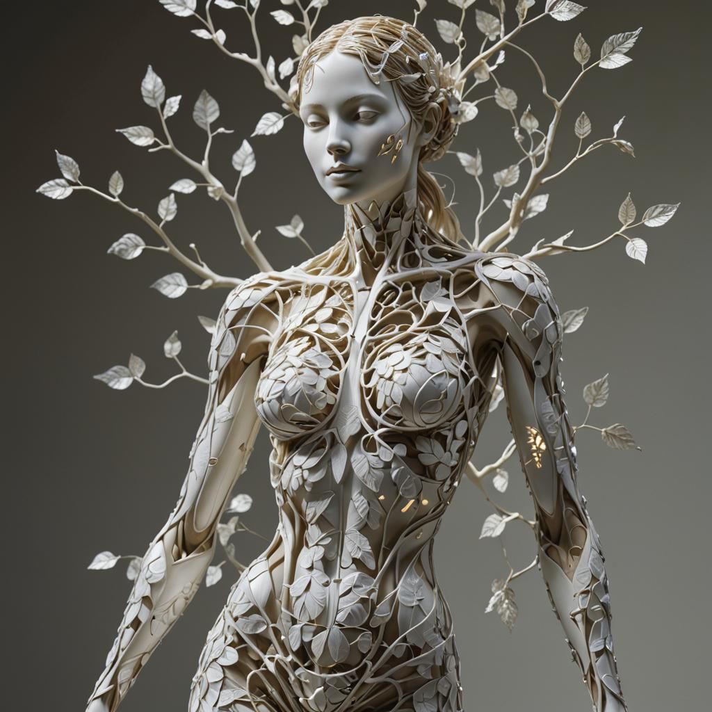 Intricate Female Sculpture with Glowing Heart