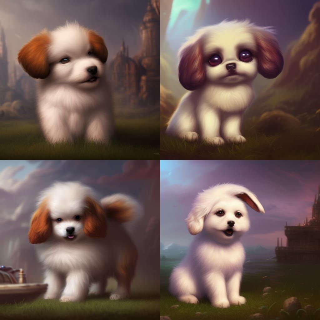 Fluffy Puppy-Bunny Portrait in Detailed Digital Painting