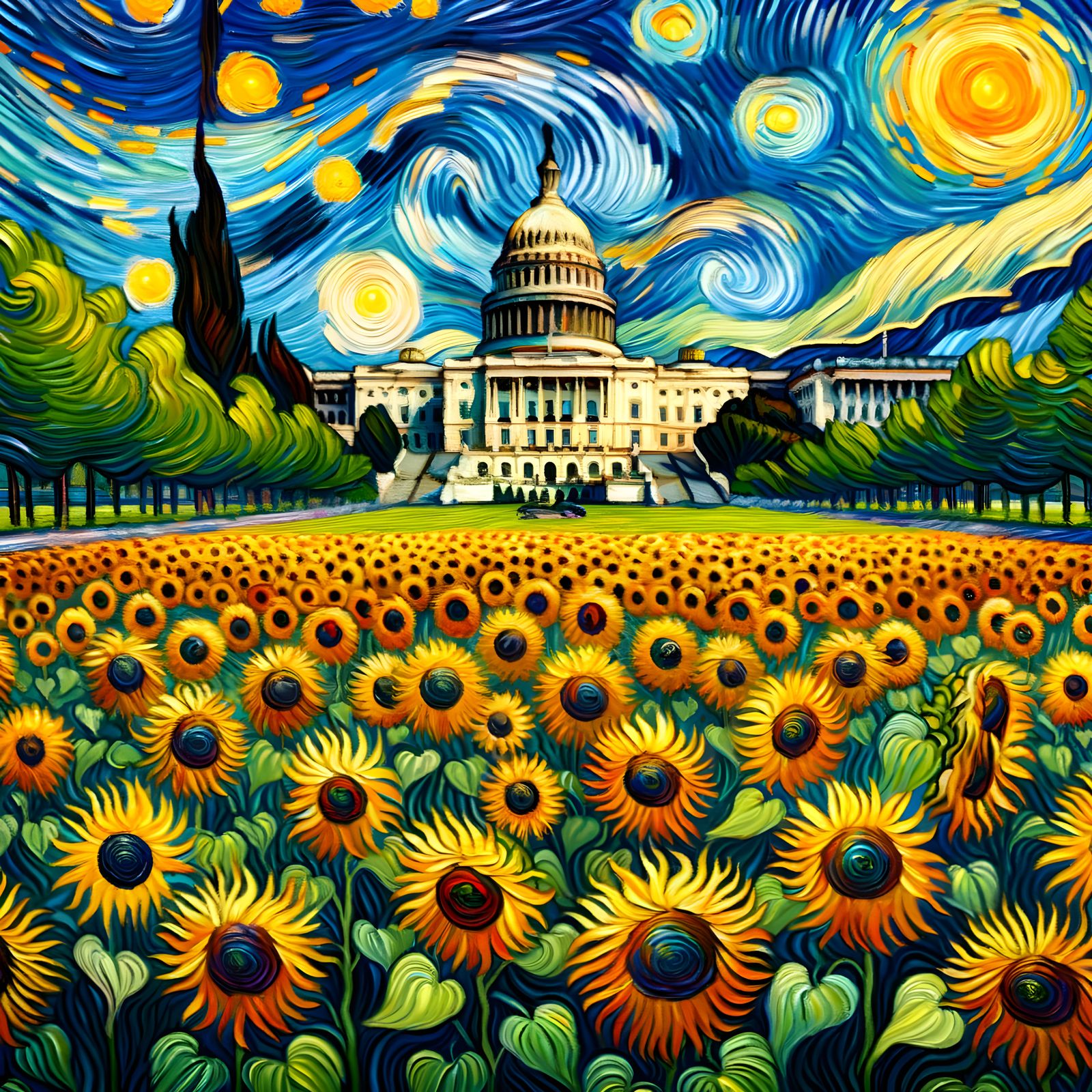Sunflowers at the White House in Van Gogh Style