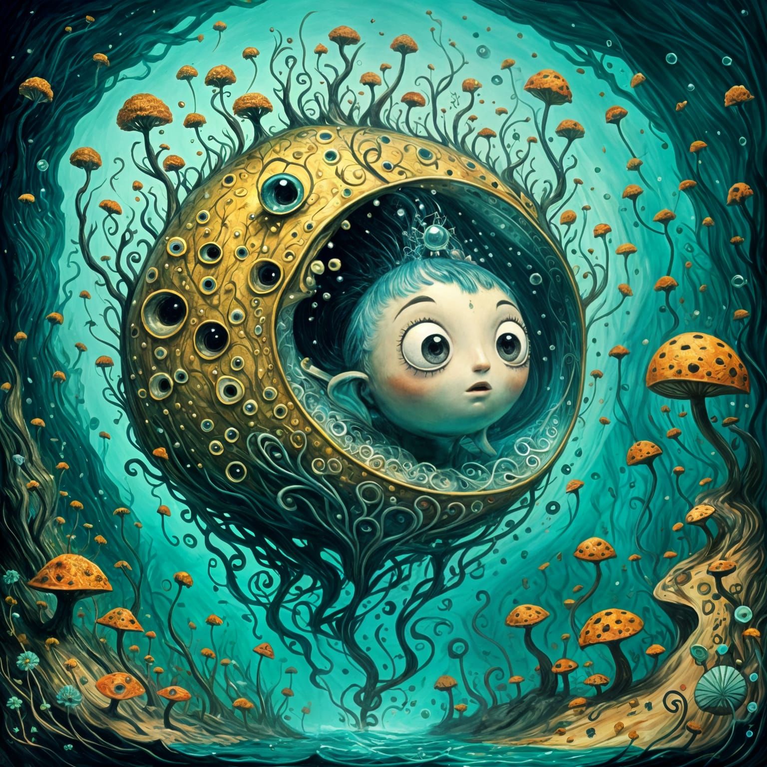 Creepy Underwater Creature in Dreamlike Style
