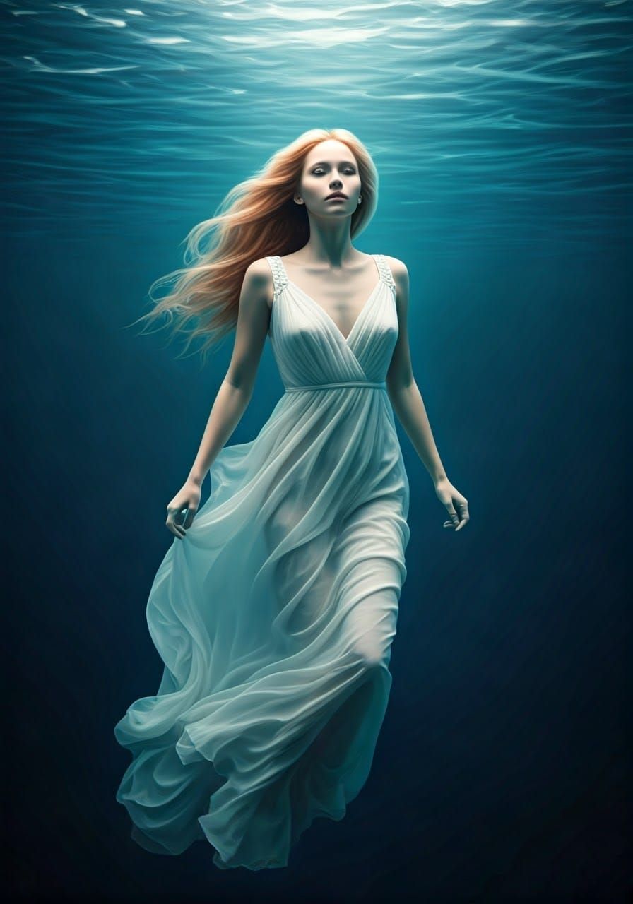 Ethereal Sea Goddess in Dreamlike Blue Hues