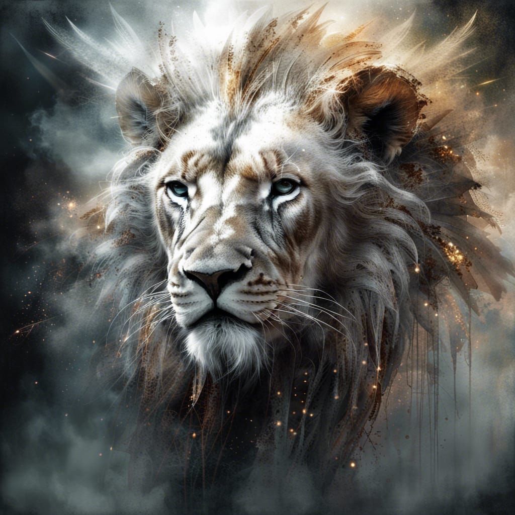 Winged White Lion in Ethereal Smoke
