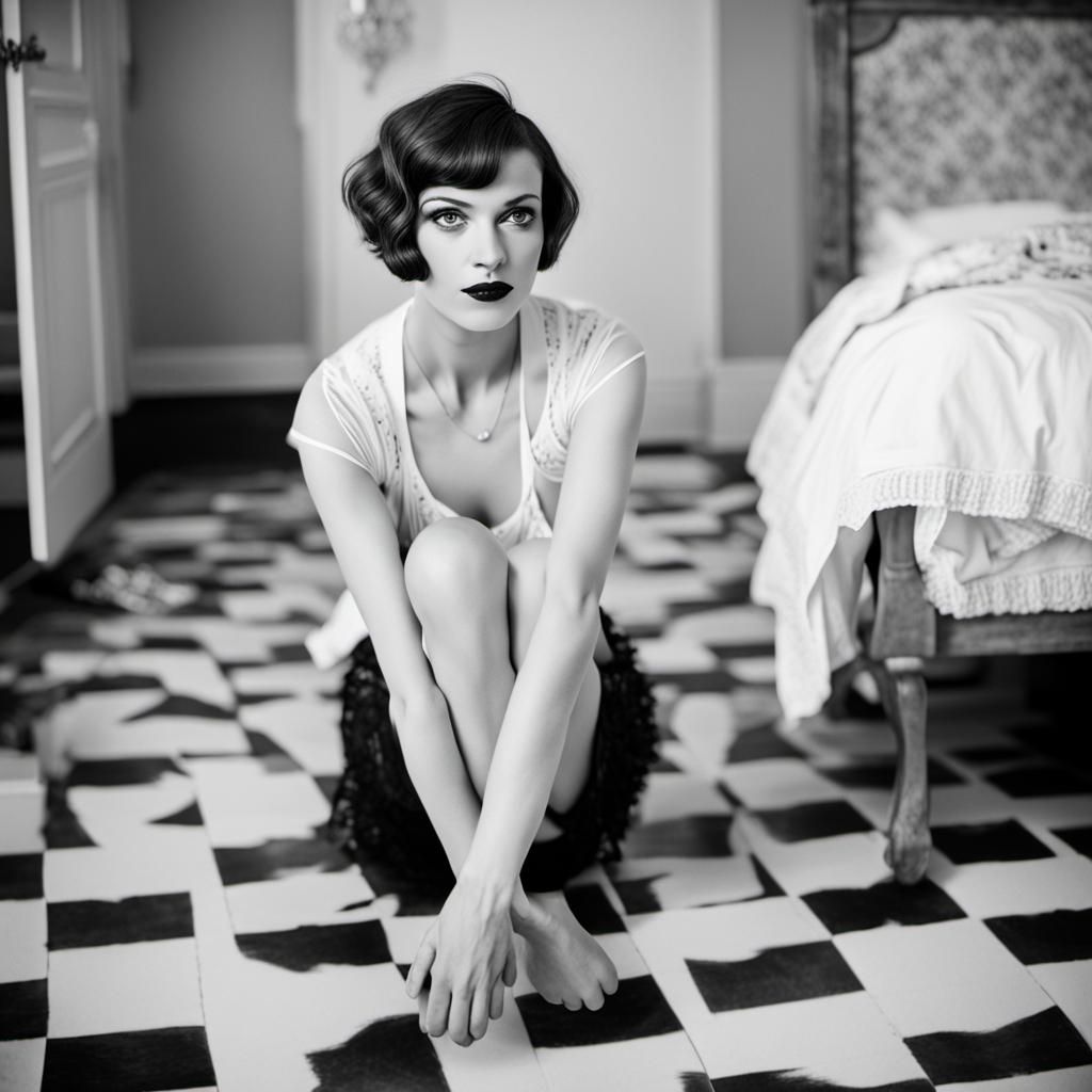 Roaring Twenties Woman in Art Deco Bedroom