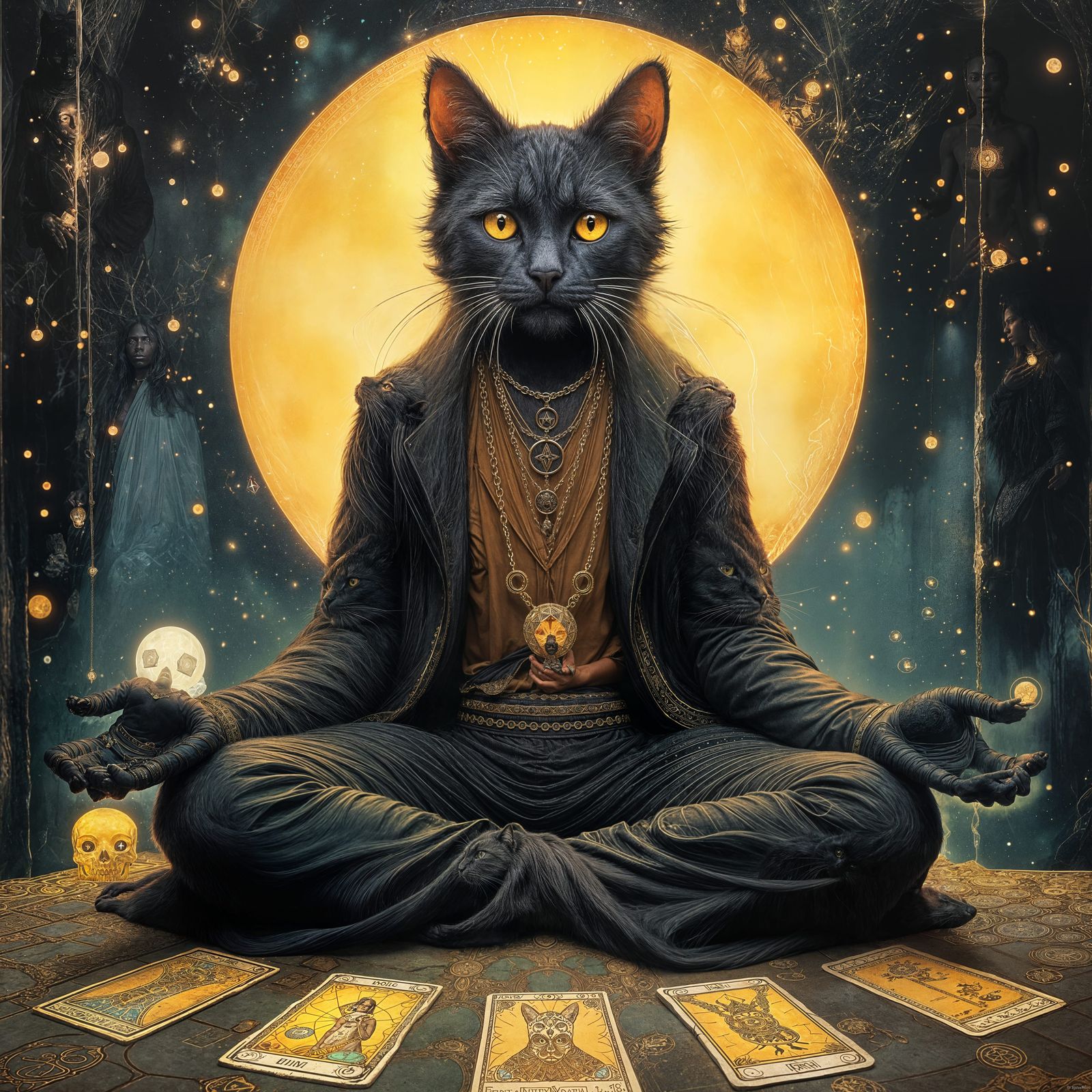 Mystical Cat Being Meditating in Crystal Cave