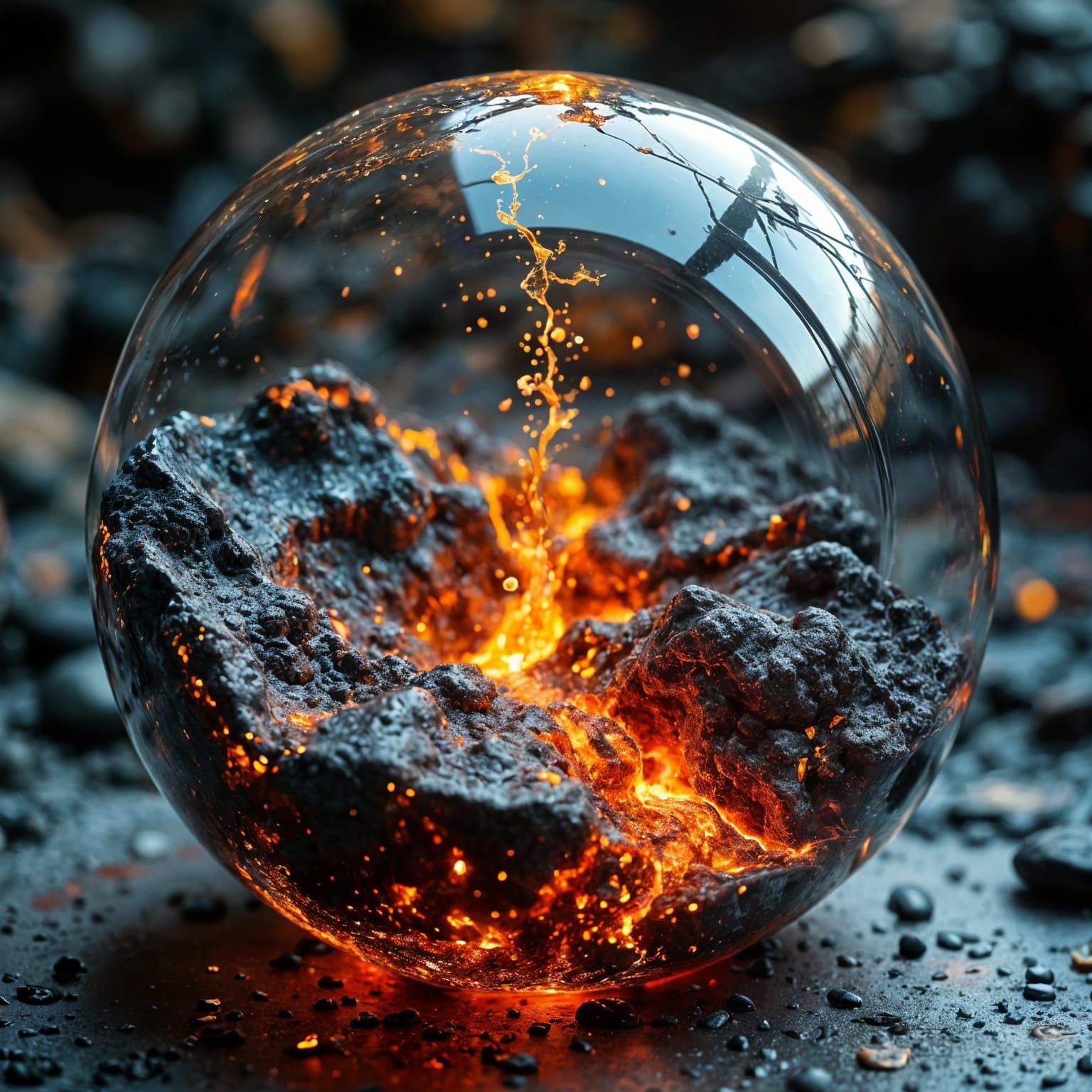 Lava Avalanche in Glass Sphere - Ultrarealistic Photography