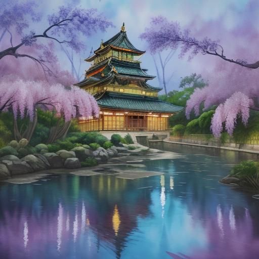 Osaka Castle in Gouache Impressionist Style