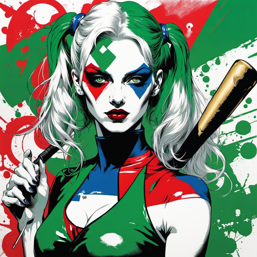 Harley Quinn Pop Art Webtoon with Green Eyes