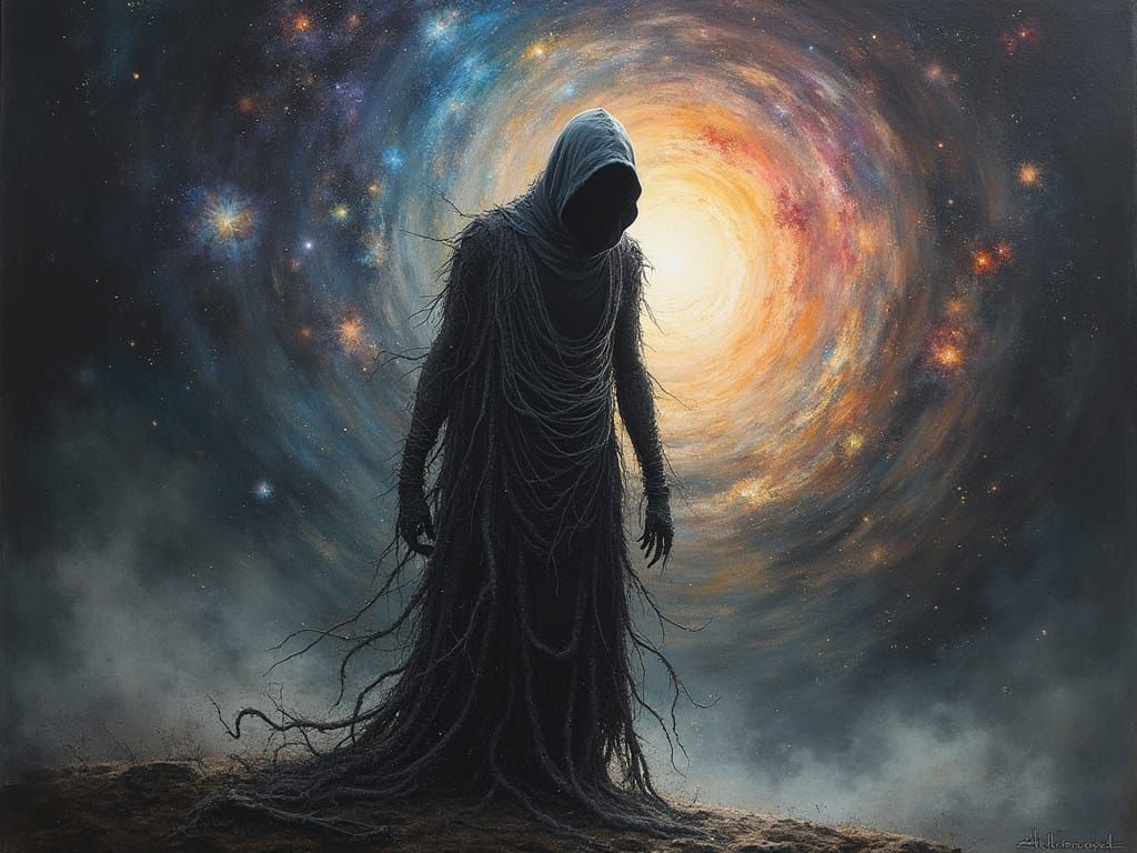 Cosmic Figure Disintegrating into Stardust