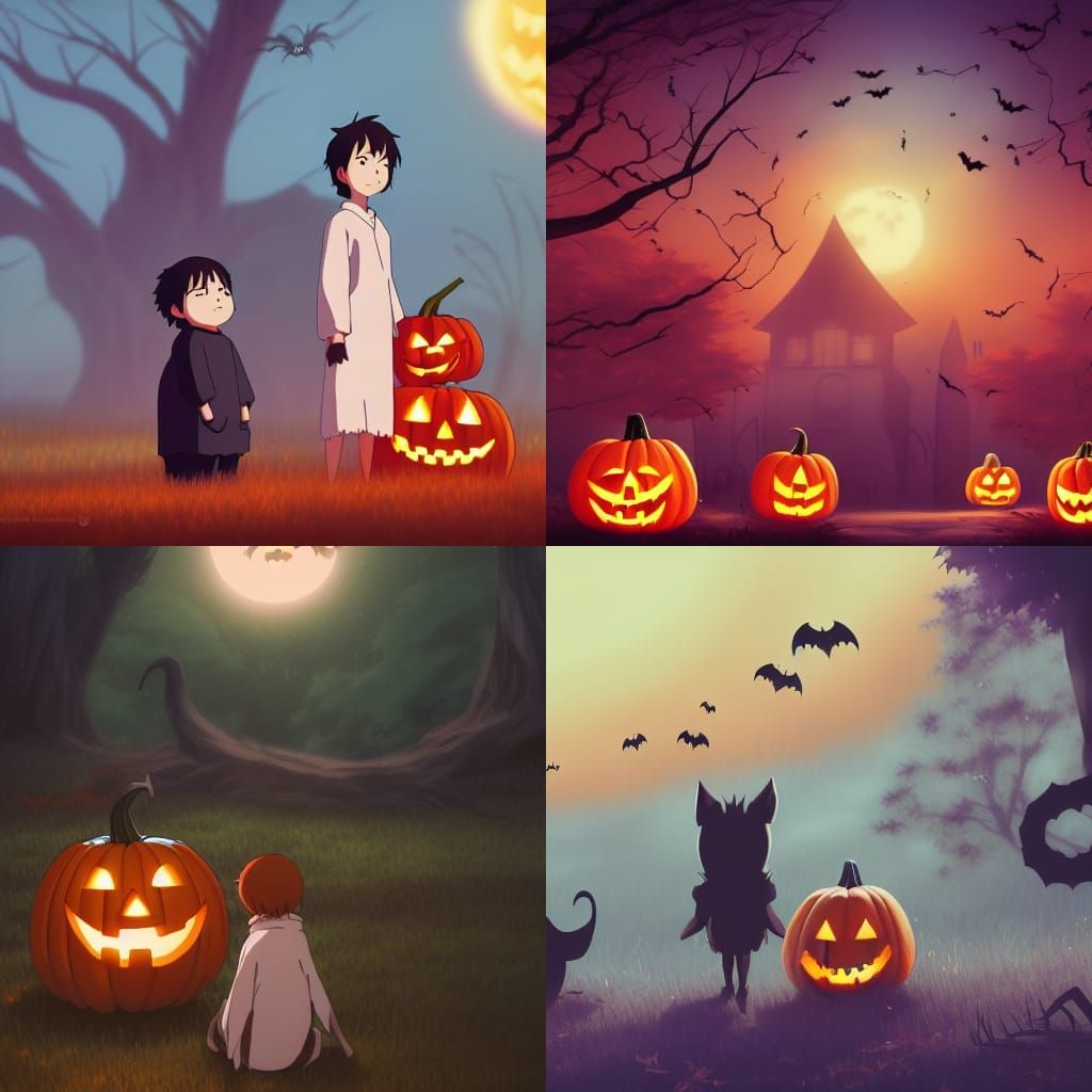 Halloween Animals in Studio Ghibli Style