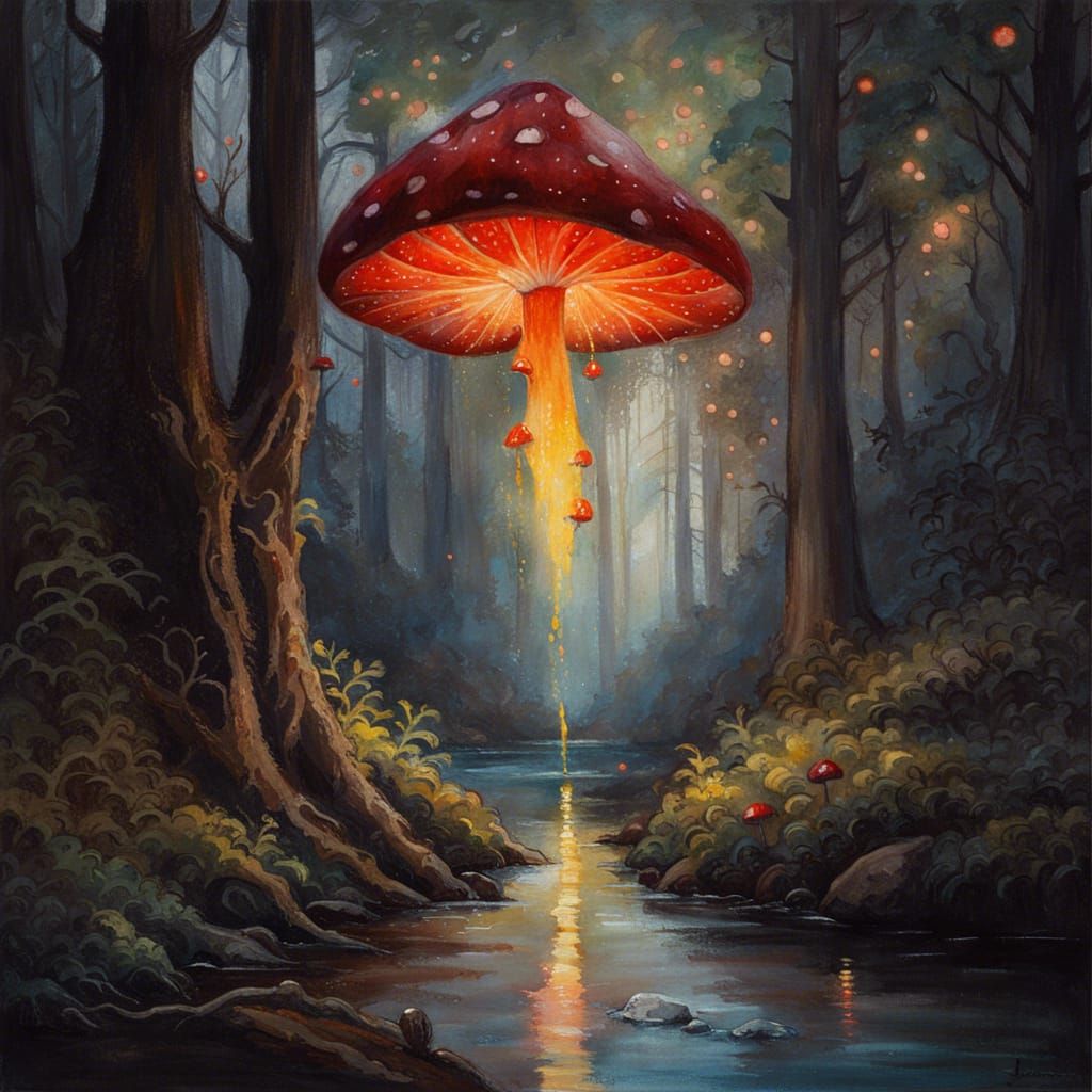 High Gothic Dark Fantasy Forest with Fireflies