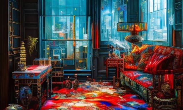 Isometric Board Game Room in Cyberpunk Style