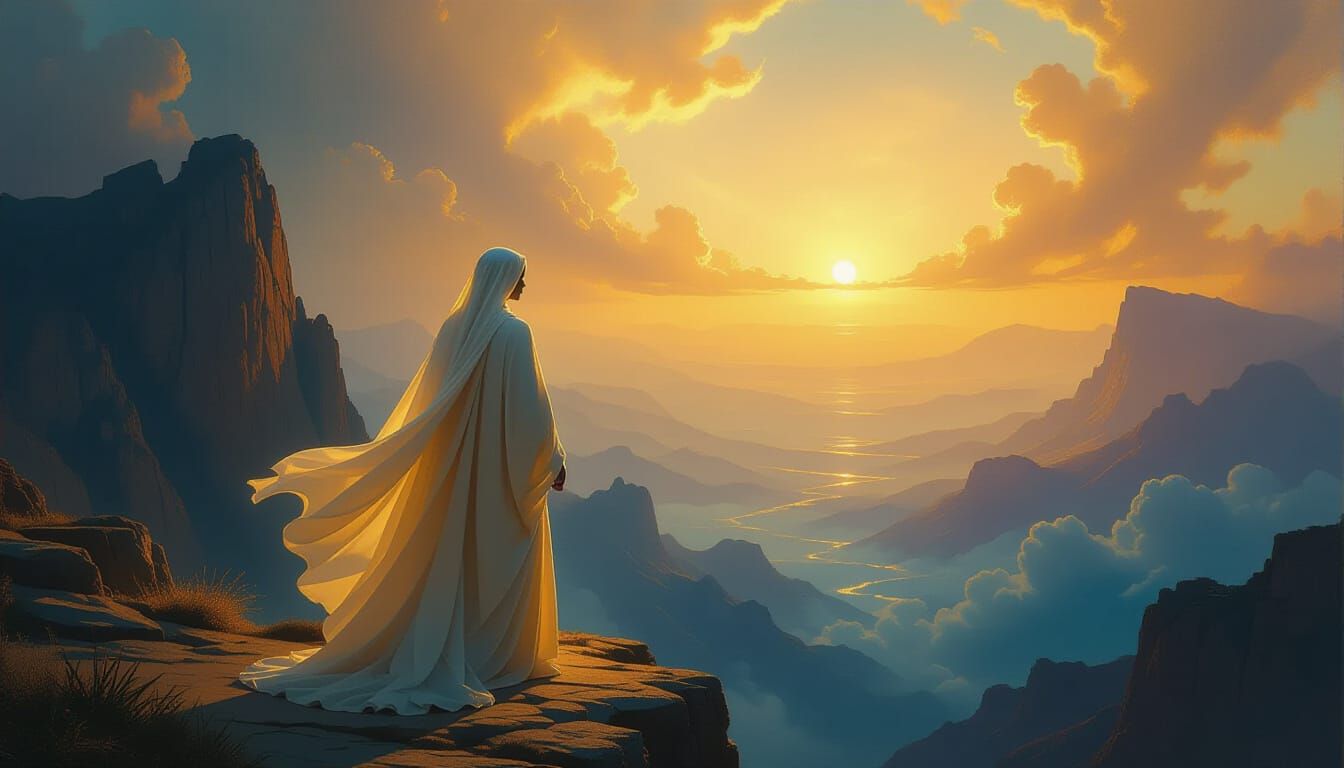 Divine Figure in Celestial Vista Oil Painting