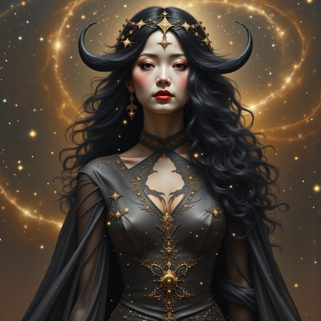 Ethereal Queen Portrait in Vintage-Futuristic Style