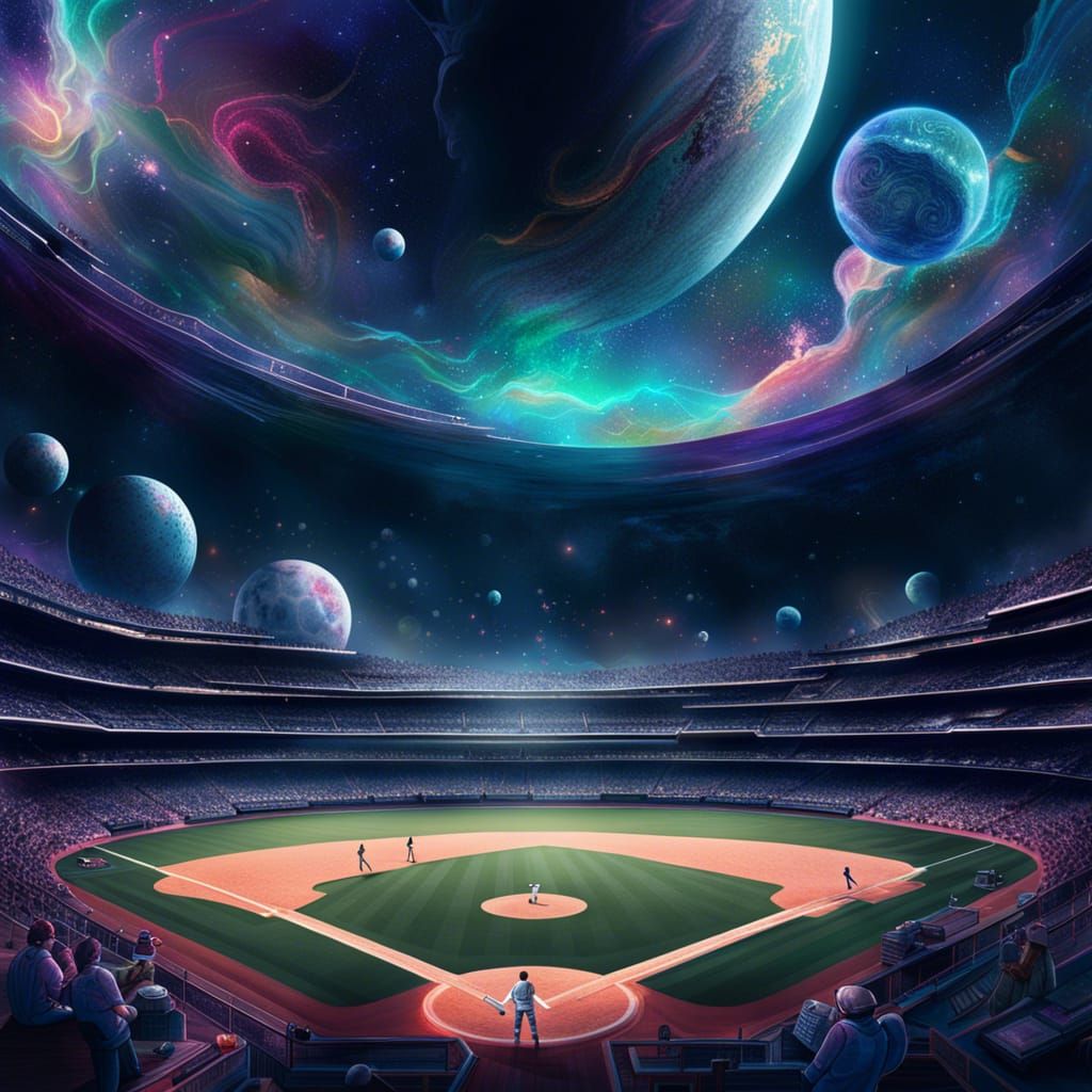 Cosmic Baseball Game: Holographic Astral Illustration