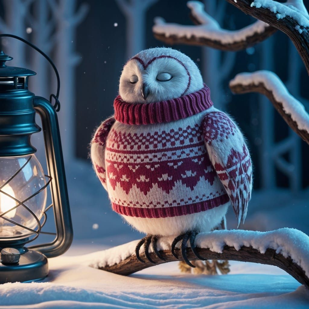Winter Wonderland Owl in Cozy Christmas Sweater