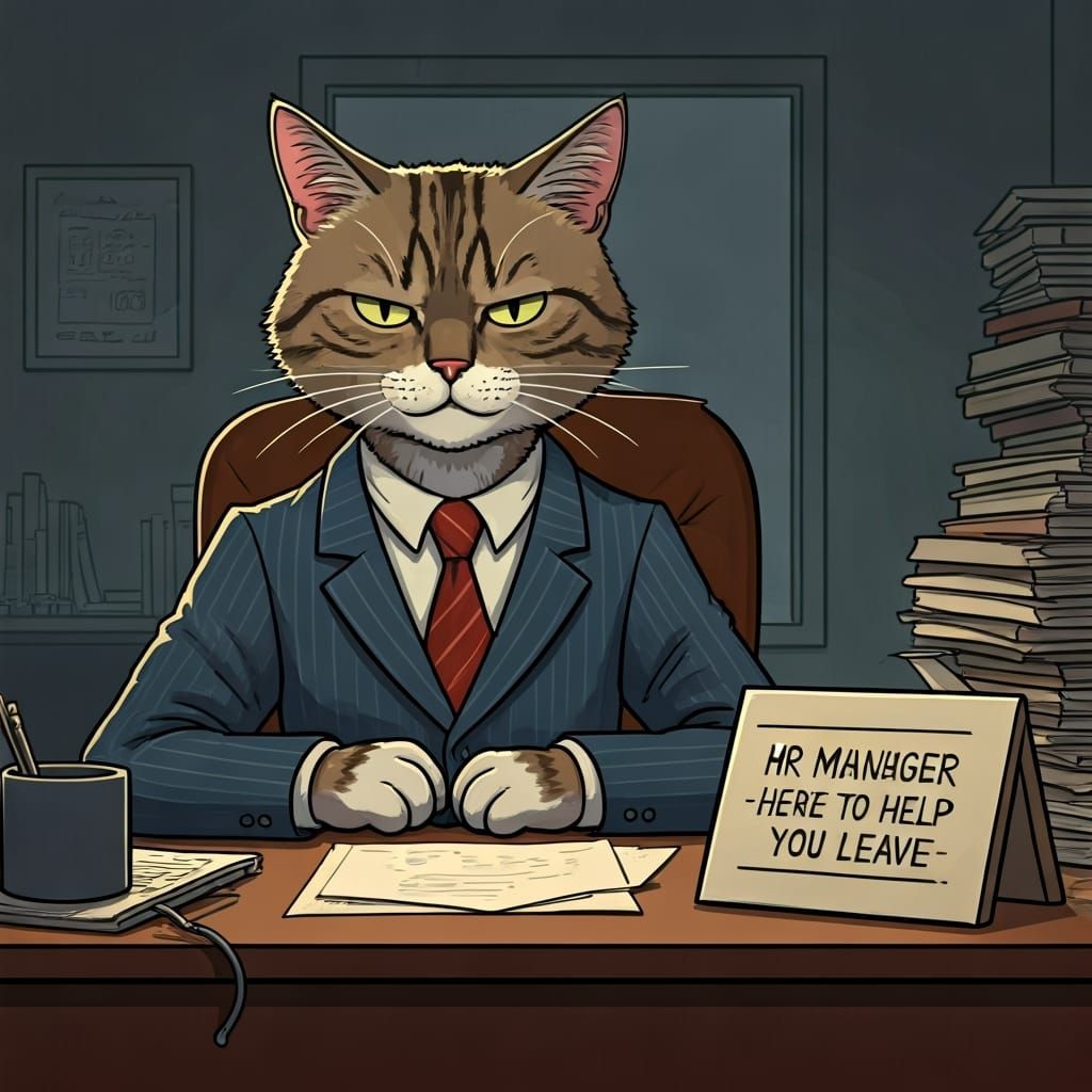 Cartoon Cat HR Manager in Business Suit