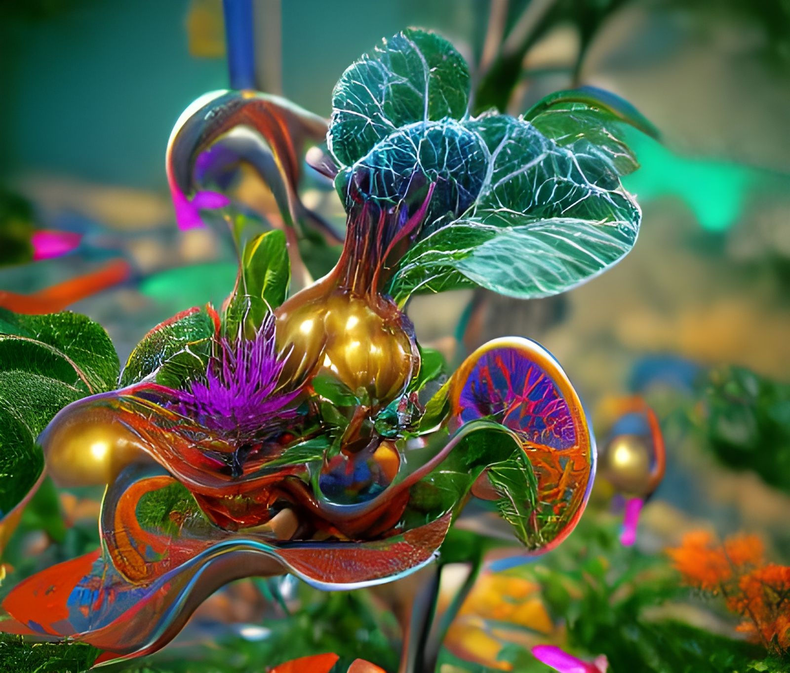 Lively Ornamental Plant Tournament in Psychedelic Art