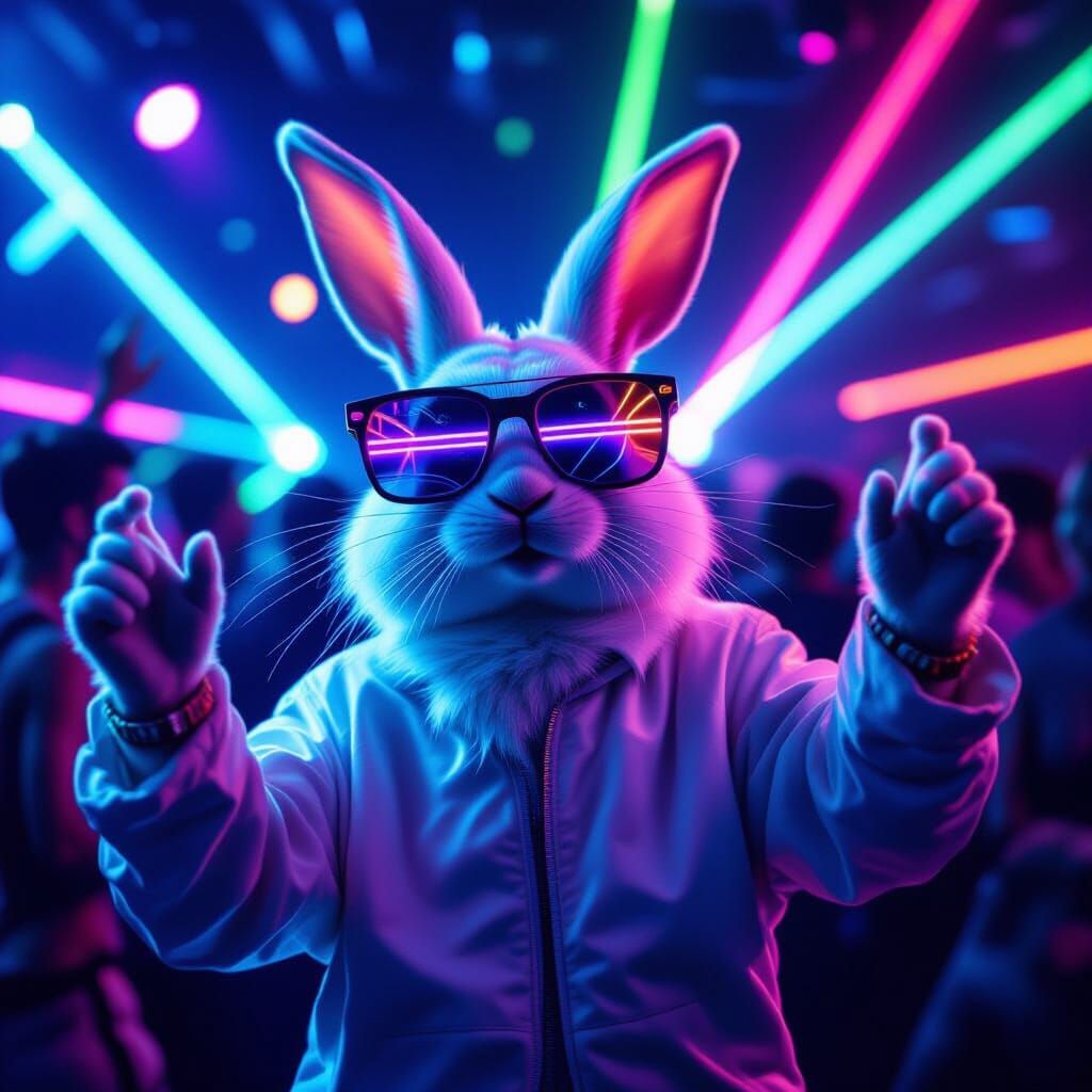 Rabbit Rave: Neon Lights in Futuristic Style