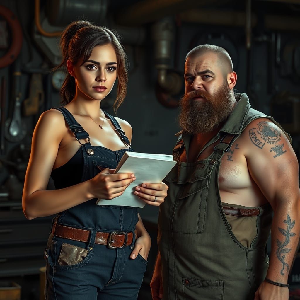 Mechanic's Garage: Gritty Industrial Scene in Syd Mead Style