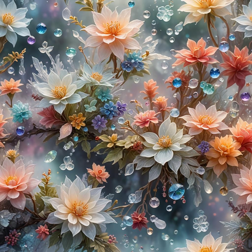 Ethereal Fantasy: Floating Elemental Ice, Frost, and Flowers