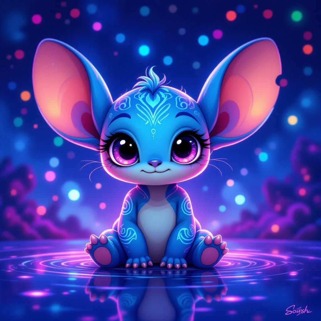 Neon Alien in Dreamy Galaxy, Tribal Style