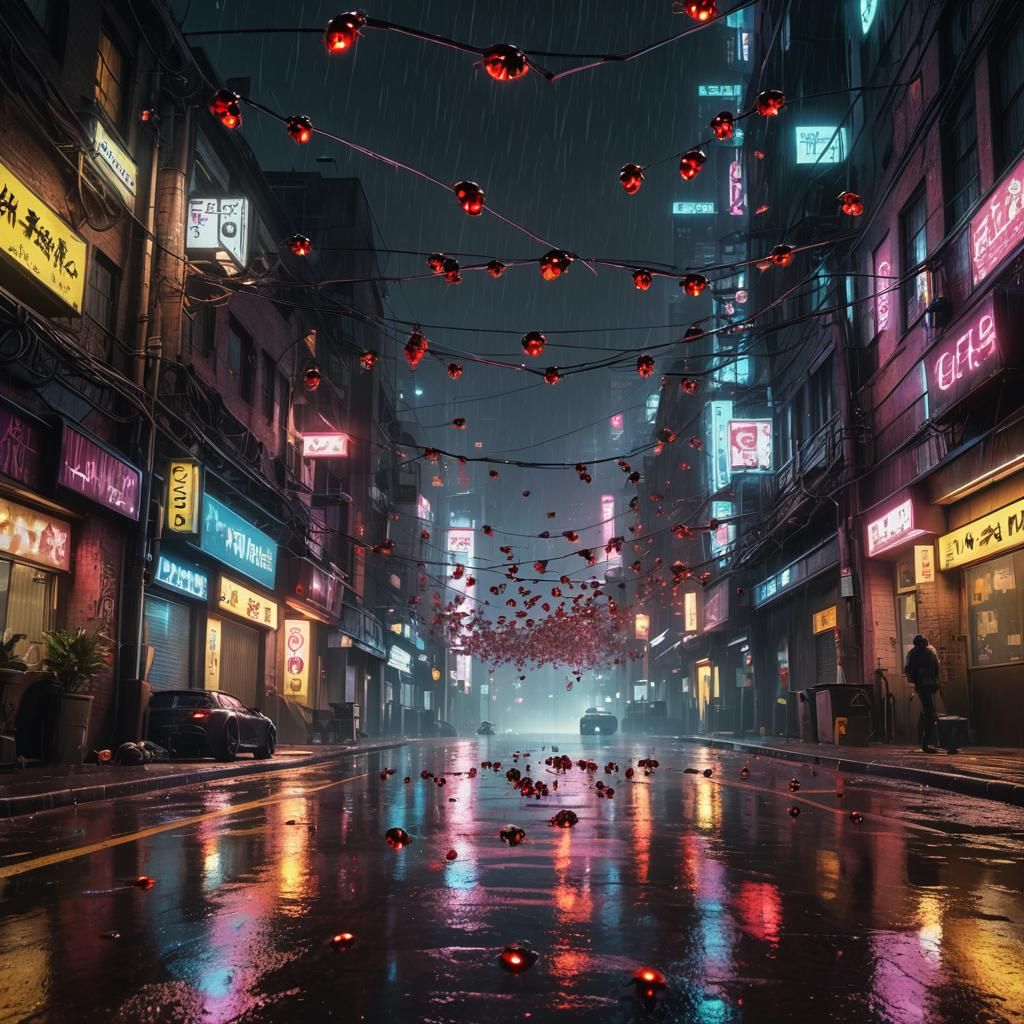 Ladybugs in Cyberpunk Cityscape