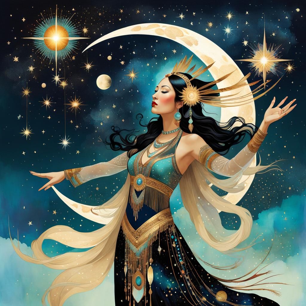 Native American Goddess in Galactic Double Exposure