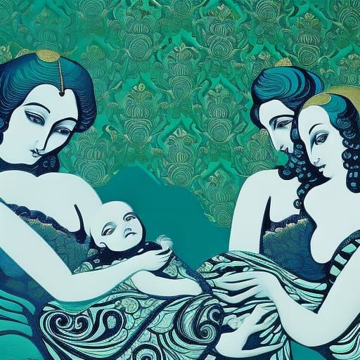 Rococo Style Mother Breastfeeding Twins