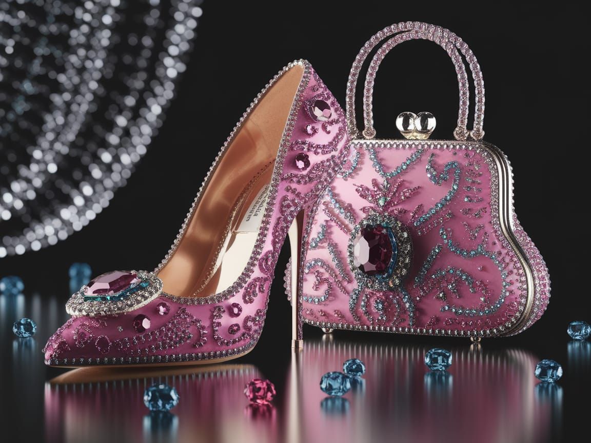High-Fashion Luxury Shoe and Handbag in Photorealistic Style