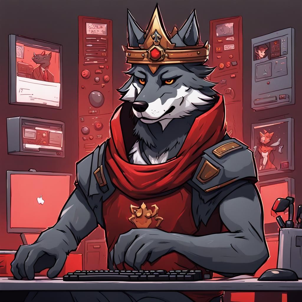 Wolf Anthro Immersed in Gaming Stream